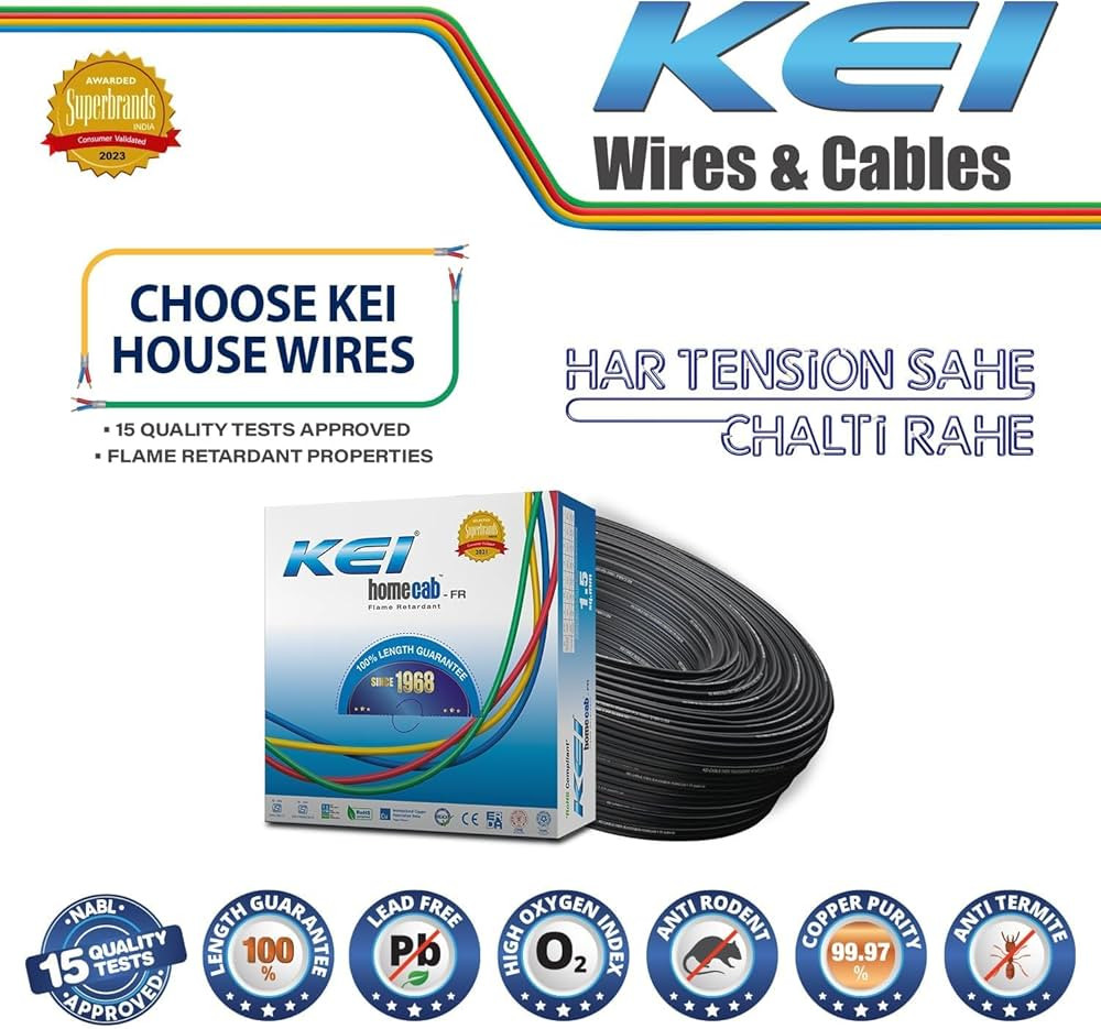 KEI DOMESTIC WIRES 1.0 SQ.MM COPPER STRANDED CONDUCTOR, FR, PVC INSULATED, 230/415VAC
